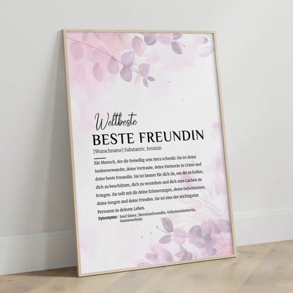 Personalisiertes Poster Definition Beste Freundin Pink Rosa Floral mit Name