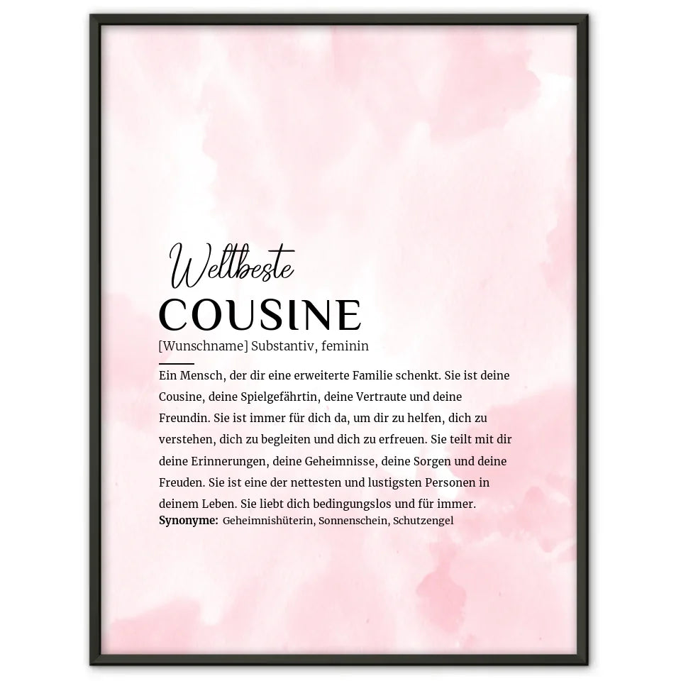 Personalisiertes Poster Definition Cousine Rosa Aquarell mit Name