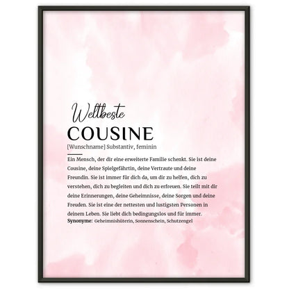 Personalisiertes Poster Definition Cousine Rosa Aquarell mit Name