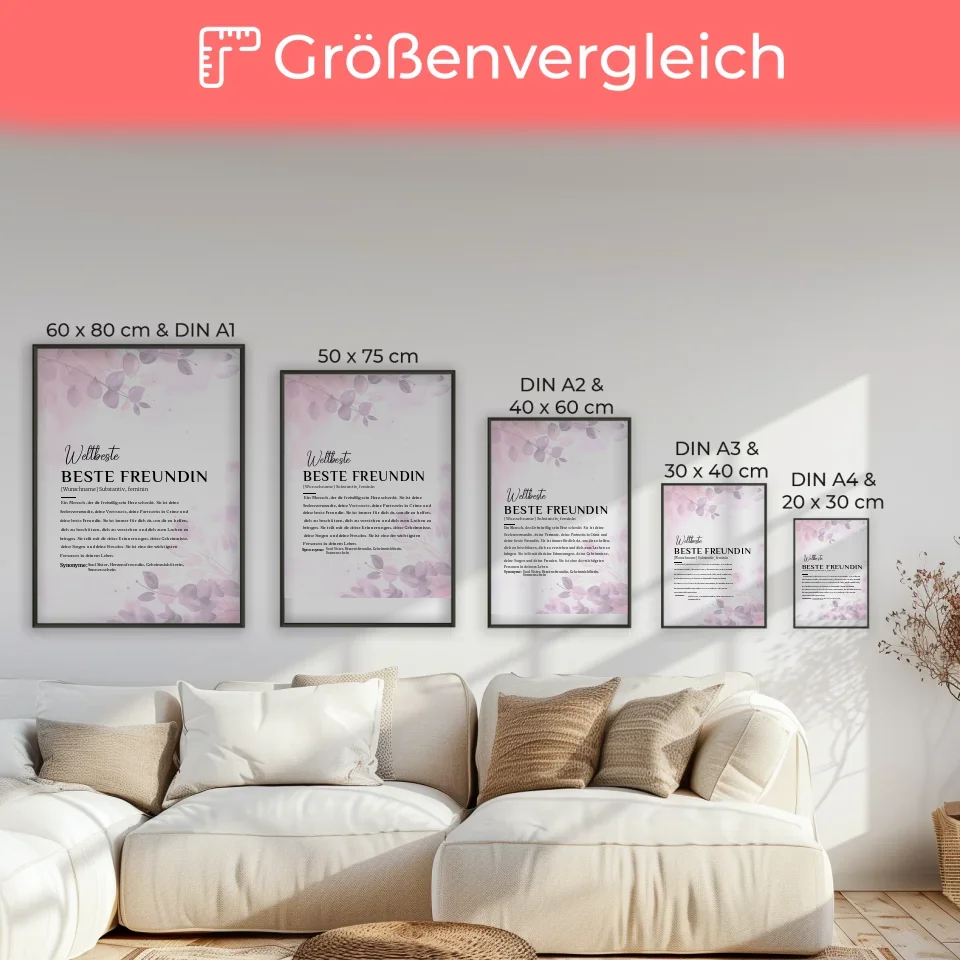 Personalisiertes Poster Definition Beste Freundin Pink Rosa Floral mit Name