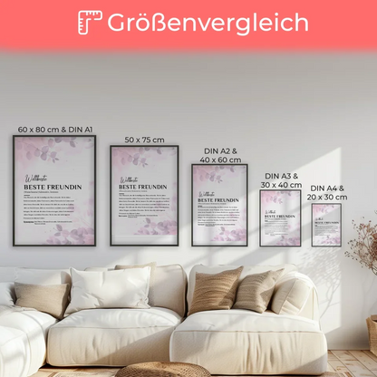 Personalisiertes Poster Definition Beste Freundin Pink Rosa Floral mit Name