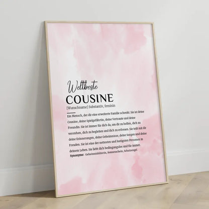 Personalisiertes Poster Definition Cousine Rosa Aquarell mit Name