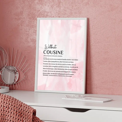 Personalisiertes Poster Definition Cousine Rosa Aquarell mit Name