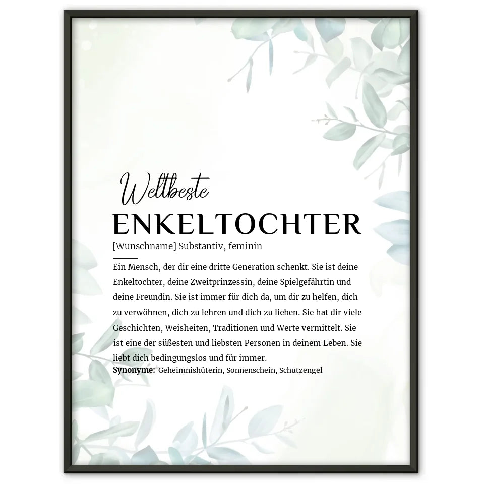 Personalisiertes Poster Definition Enkeltochter Eukalyptus Stil mit Name