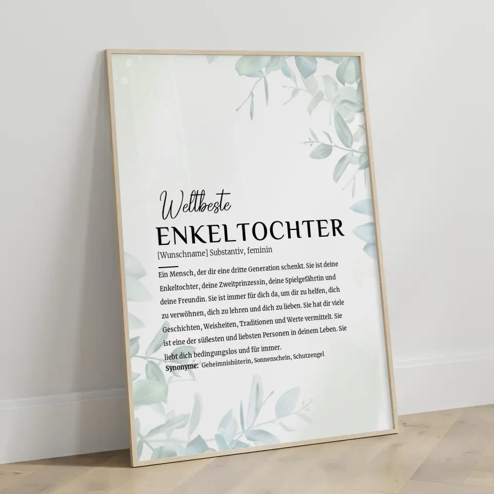 Personalisiertes Poster Definition Enkeltochter Eukalyptus Stil mit Name