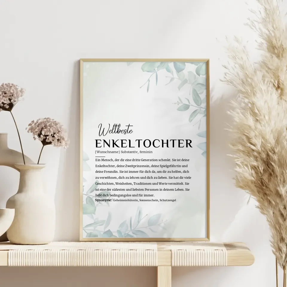 Personalisiertes Poster Definition Enkeltochter Eukalyptus Stil mit Name