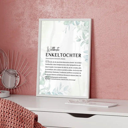 Personalisiertes Poster Definition Enkeltochter Eukalyptus Stil mit Name