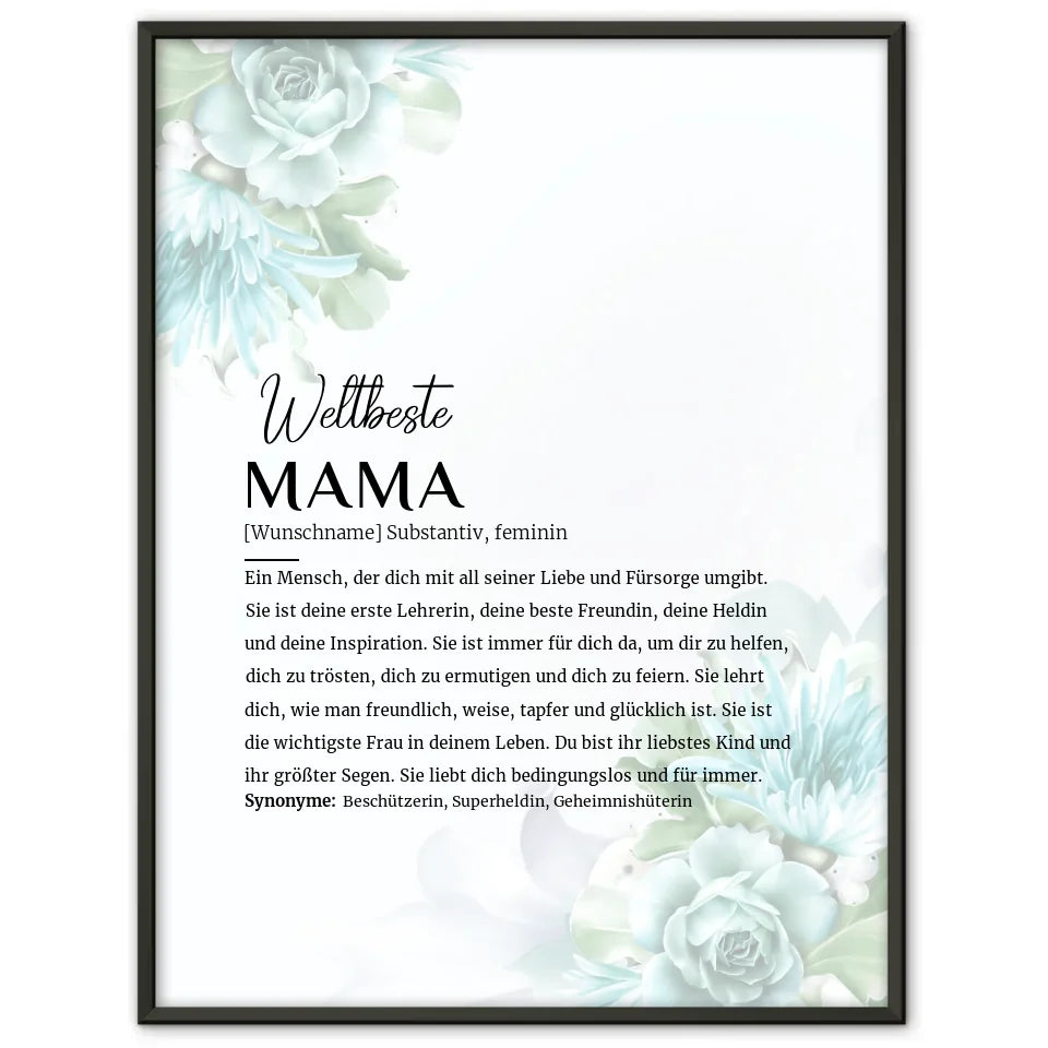 Personalisiertes Poster Definition Mama Floral Blau mit Name