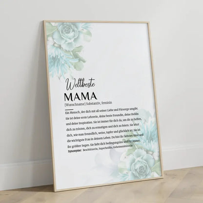 Personalisiertes Poster Definition Mama Floral Blau mit Name