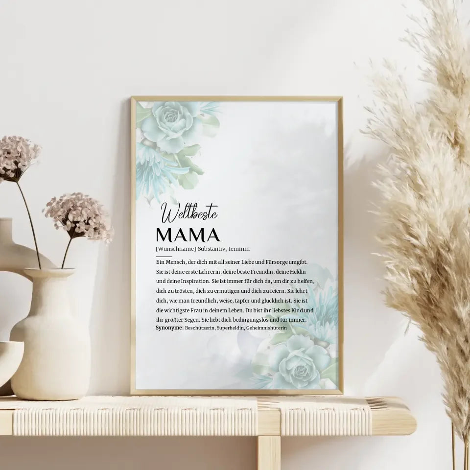 Personalisiertes Poster Definition Mama Floral Blau mit Name