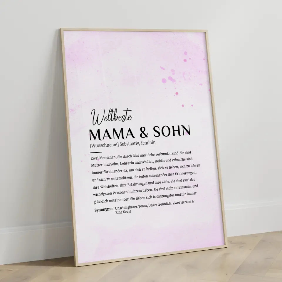 Personalisiertes Poster Definition Mama Sohn Lila mit Name Geschenkidee