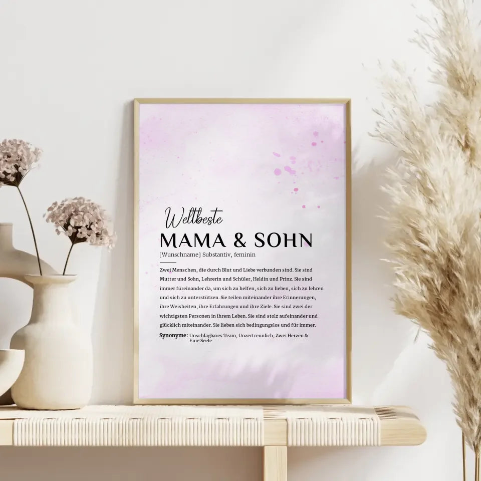 Personalisiertes Poster Definition Mama Sohn Lila mit Name Geschenkidee