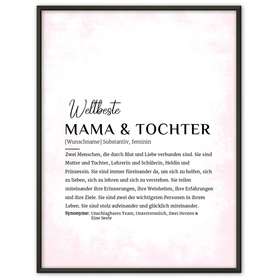 Personalisiertes Poster Definition Mama & Tochter Rose Vintage mit Name