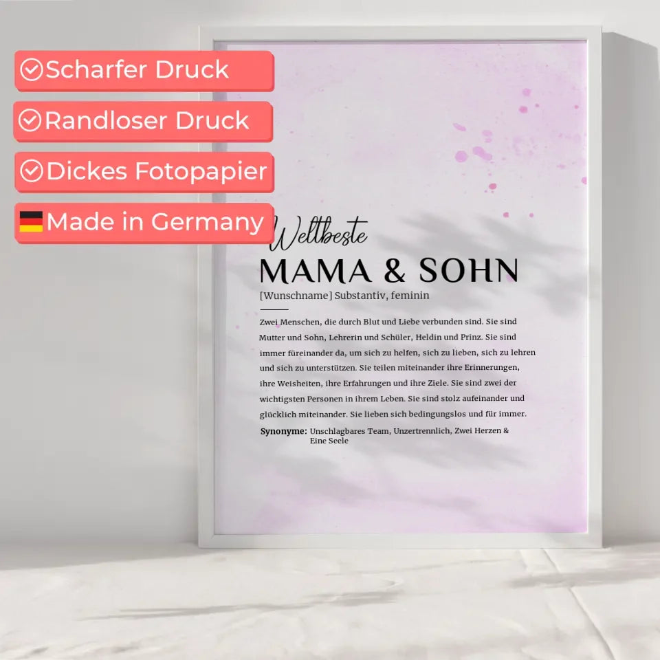 Personalisiertes Poster Definition Mama Sohn Lila mit Name Geschenkidee