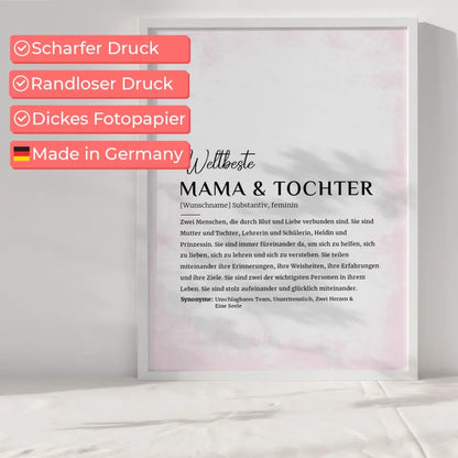 Personalisiertes Poster Definition Mama & Tochter Rose Vintage mit Name