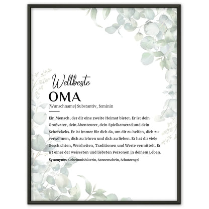 Personalisiertes Poster Definition Oma mit Eukalyptus und Name