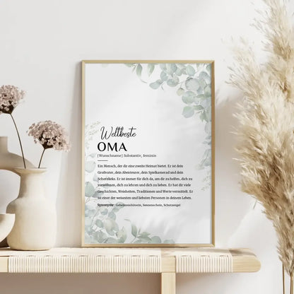 Personalisiertes Poster Definition Oma mit Eukalyptus und Name