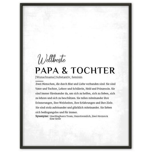 Personalisiertes Poster Definition Papa & Tochter Grau Vintage mit Name