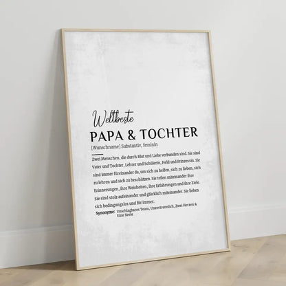 Personalisiertes Poster Definition Papa & Tochter Grau Vintage mit Name