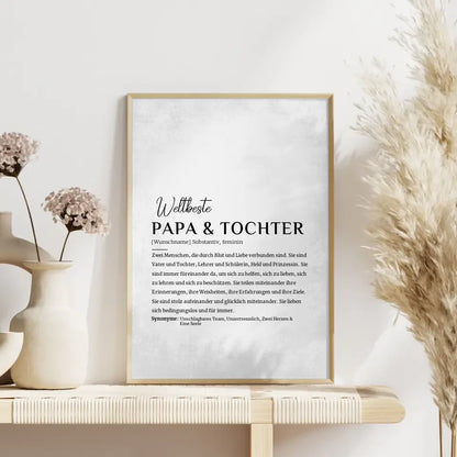 Personalisiertes Poster Definition Papa & Tochter Grau Vintage mit Name