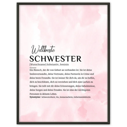 Personalisiertes Poster Definition Schwester Rosa Aquarell mit Name