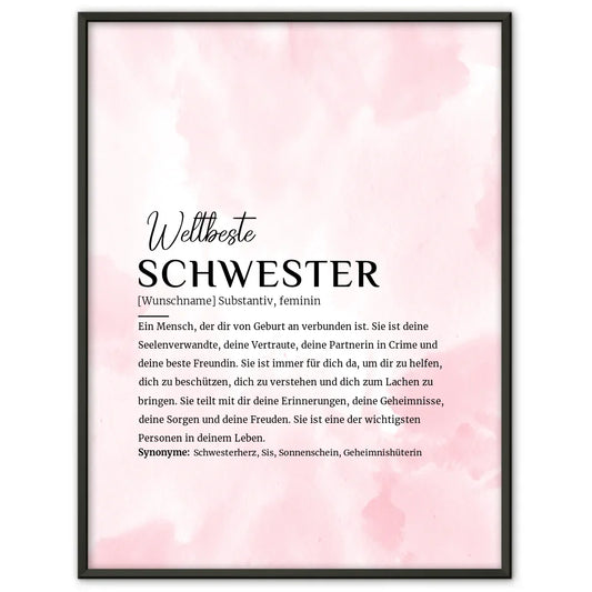 Personalisiertes Poster Definition Schwester Rosa Aquarell mit Name