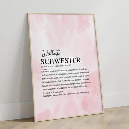 Personalisiertes Poster Definition Schwester Rosa Aquarell mit Name