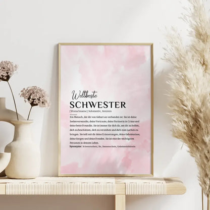 Personalisiertes Poster Definition Schwester Rosa Aquarell mit Name