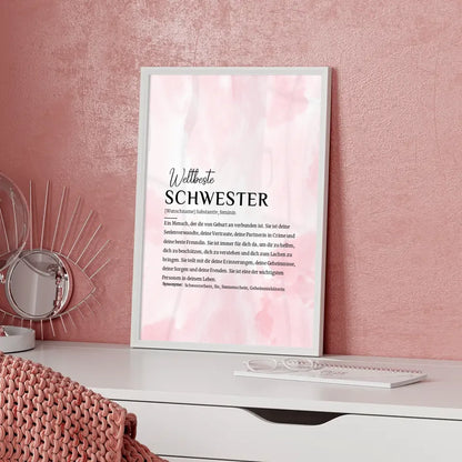 Personalisiertes Poster Definition Schwester Rosa Aquarell mit Name