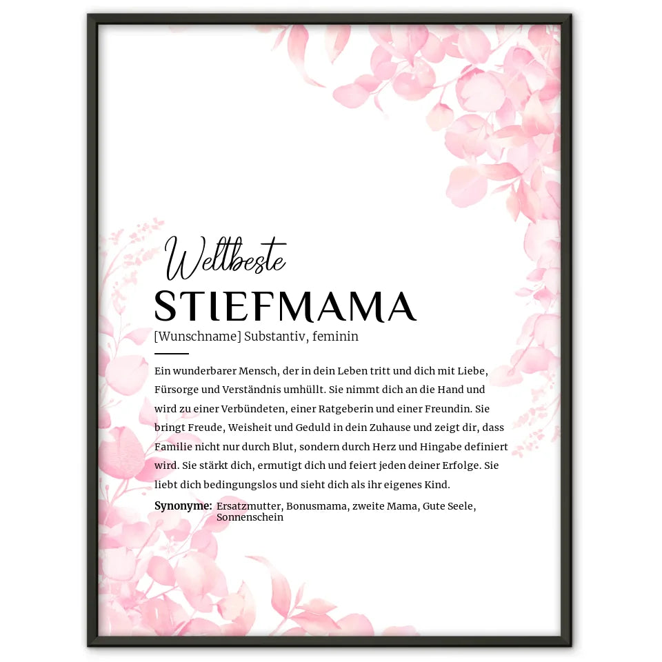 Personalisiertes Poster Definition Stiefmama Rosa Floral mit Name