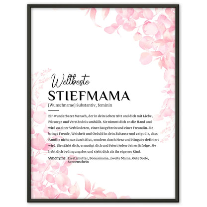 Personalisiertes Poster Definition Stiefmama Rosa Floral mit Name