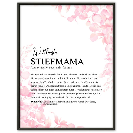 Personalisiertes Poster Definition Stiefmama Rosa Floral mit Name