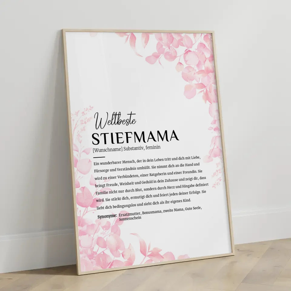 Personalisiertes Poster Definition Stiefmama Rosa Floral mit Name