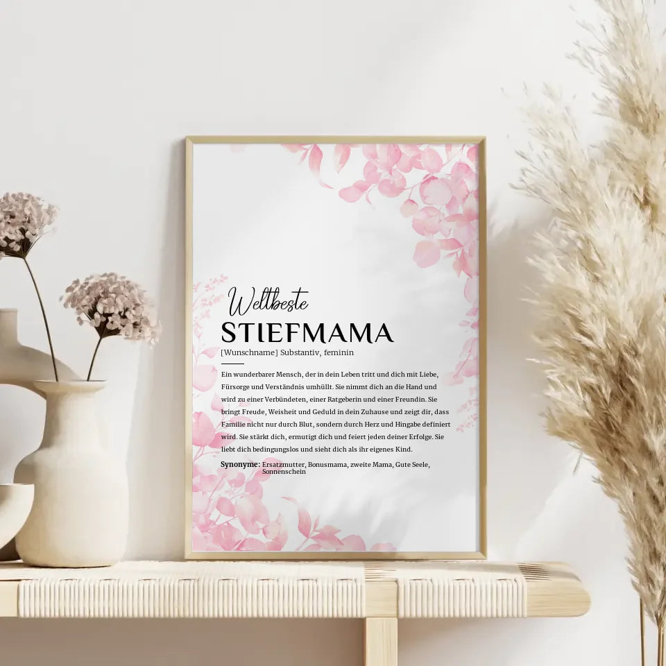 Personalisiertes Poster Definition Stiefmama Rosa Floral mit Name