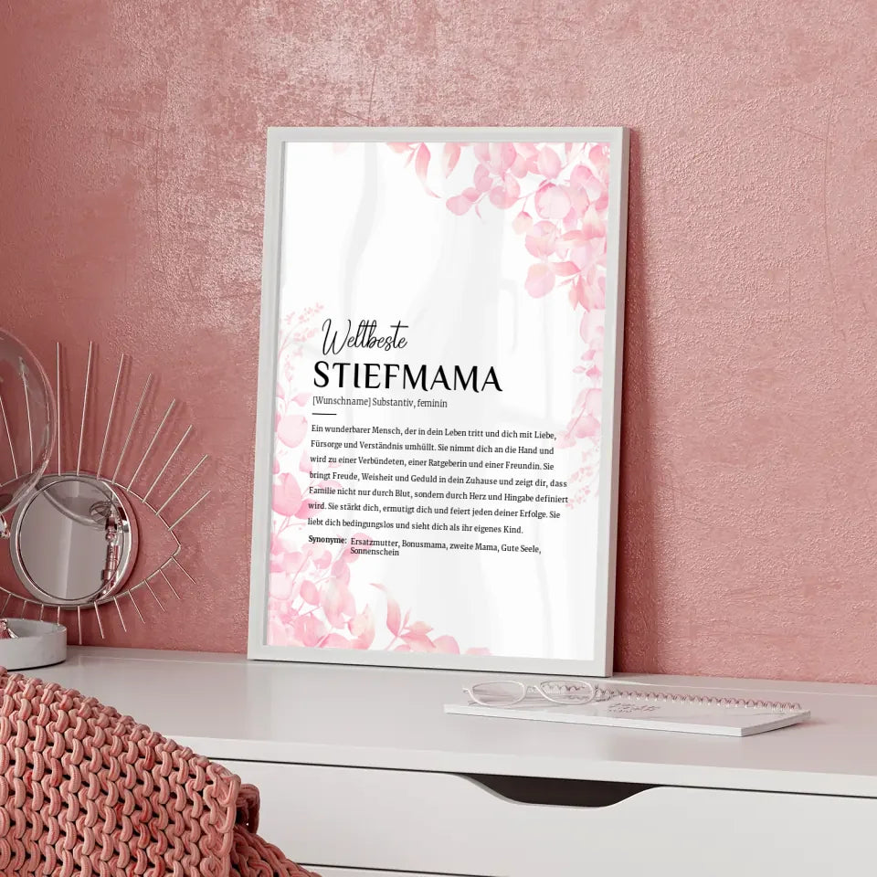 Personalisiertes Poster Definition Stiefmama Rosa Floral mit Name