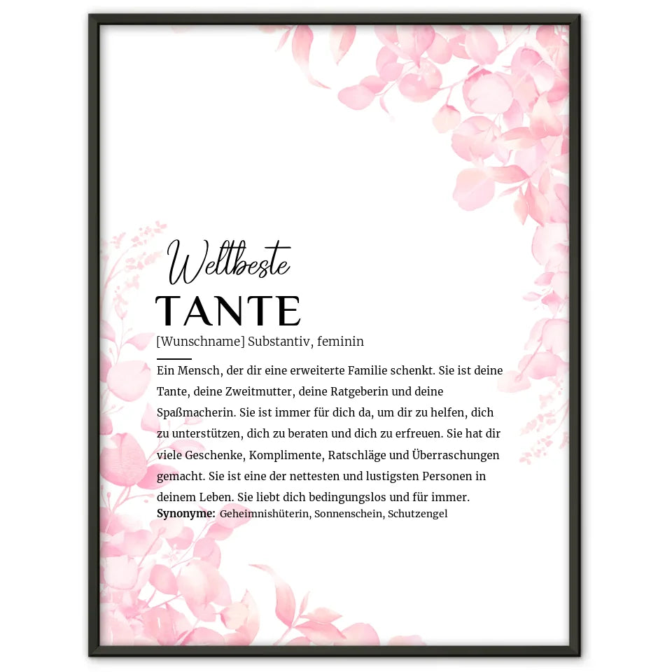 Personalisiertes Poster Definition Tante Rosa Floral mit Name gestalten