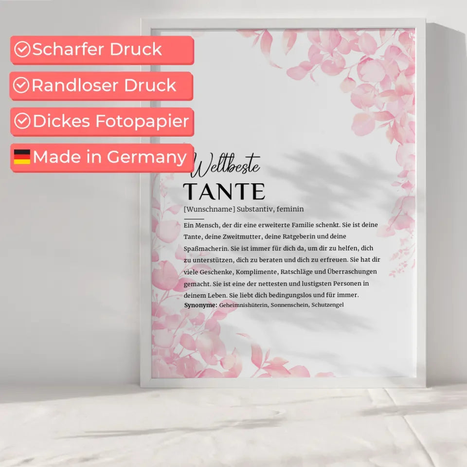 Personalisiertes Poster Definition Tante Rosa Floral mit Name gestalten
