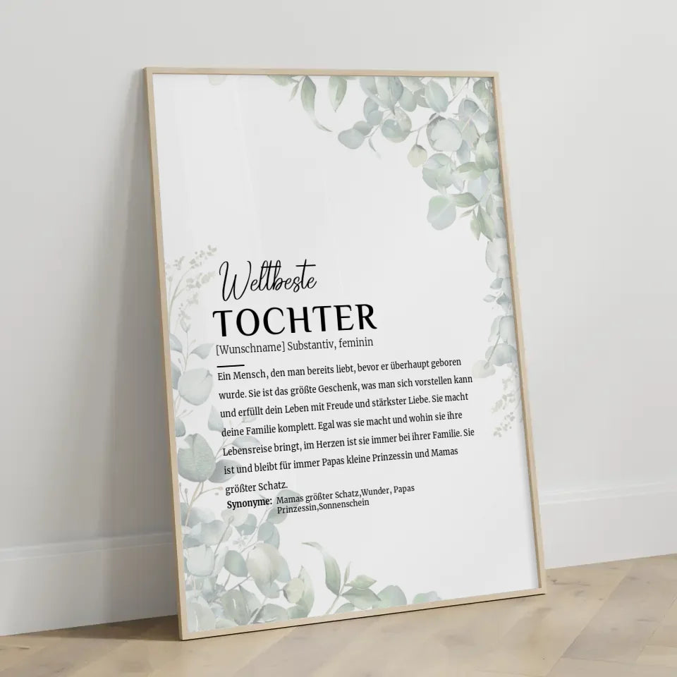 Personalisiertes Poster Definition Tochter mit Eukalyptus und Name