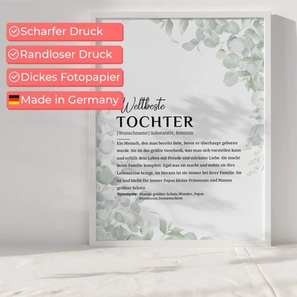 Personalisiertes Poster Definition Tochter mit Eukalyptus und Name