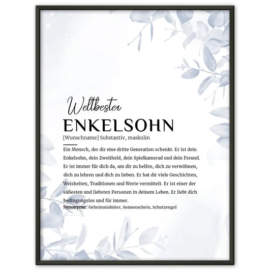 Personalisiertes Poster Definition Enkelsohn Wasserfarben Stil Hellblau