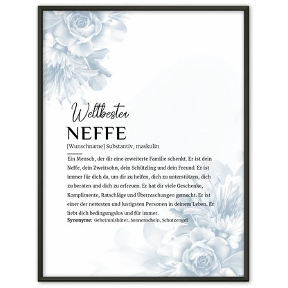 Personalisiertes Poster Definition Neffe im Eukalyptus Stil mit Name Blüten Blau