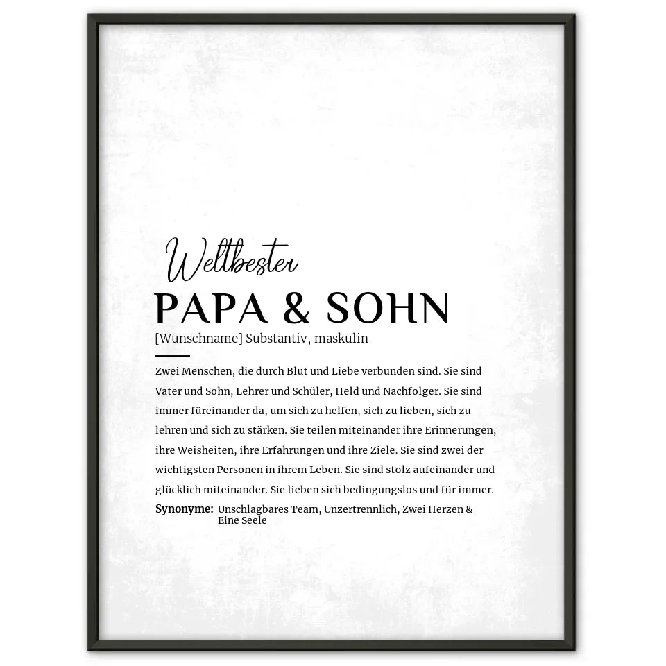 Personalisiertes Poster Definition Papa & Sohn Grau Vintage mit Name