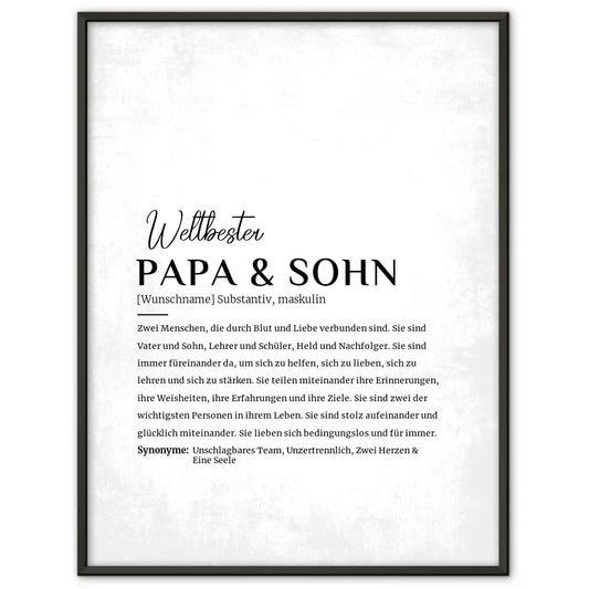 Personalisiertes Poster Definition Papa & Sohn Grau Vintage mit Name