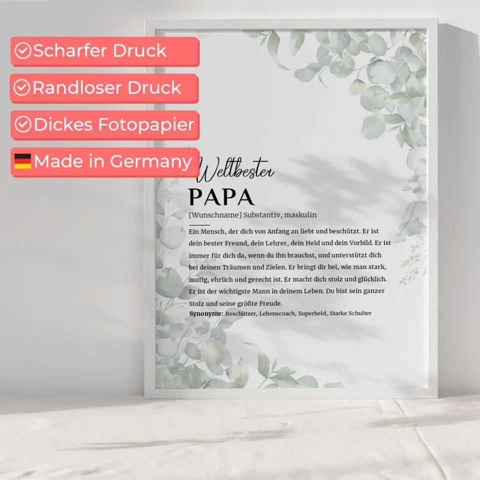 Personalisiertes Poster Definition Papa Eukalyptus mit Name Geschenkidee