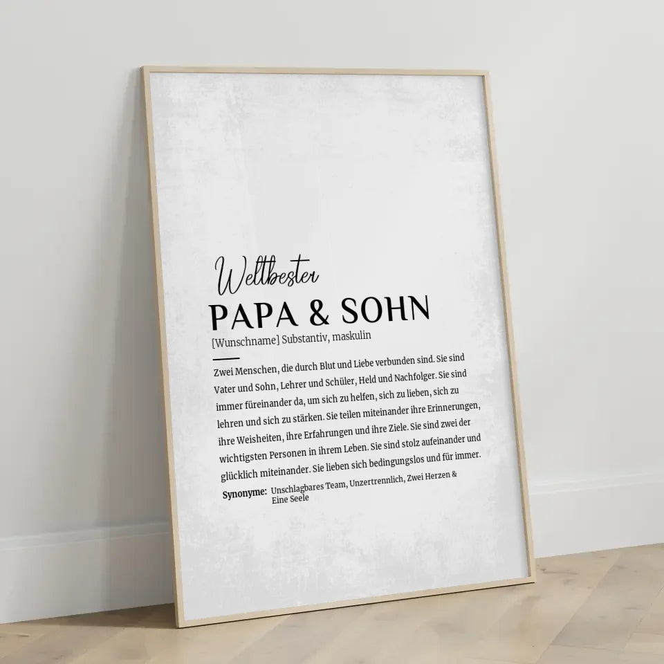 Personalisiertes Poster Definition Papa & Sohn Grau Vintage mit Name