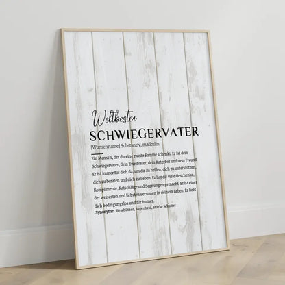 Personalisiertes Poster Definition Schwiegervater im Holzstil Weiß