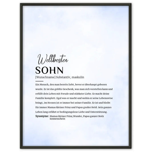 Personalisiertes Poster Sohn Wasserfarben Stil Hellblau mit Name