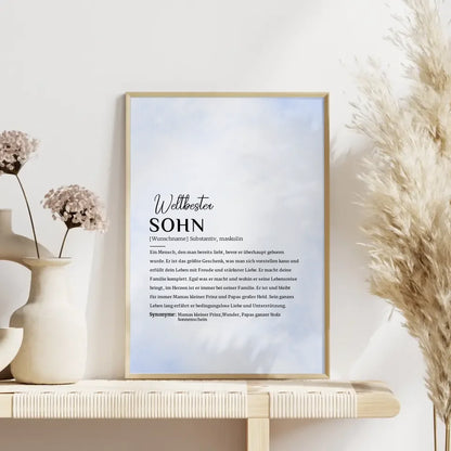 Personalisiertes Poster Sohn Wasserfarben Stil Hellblau mit Name