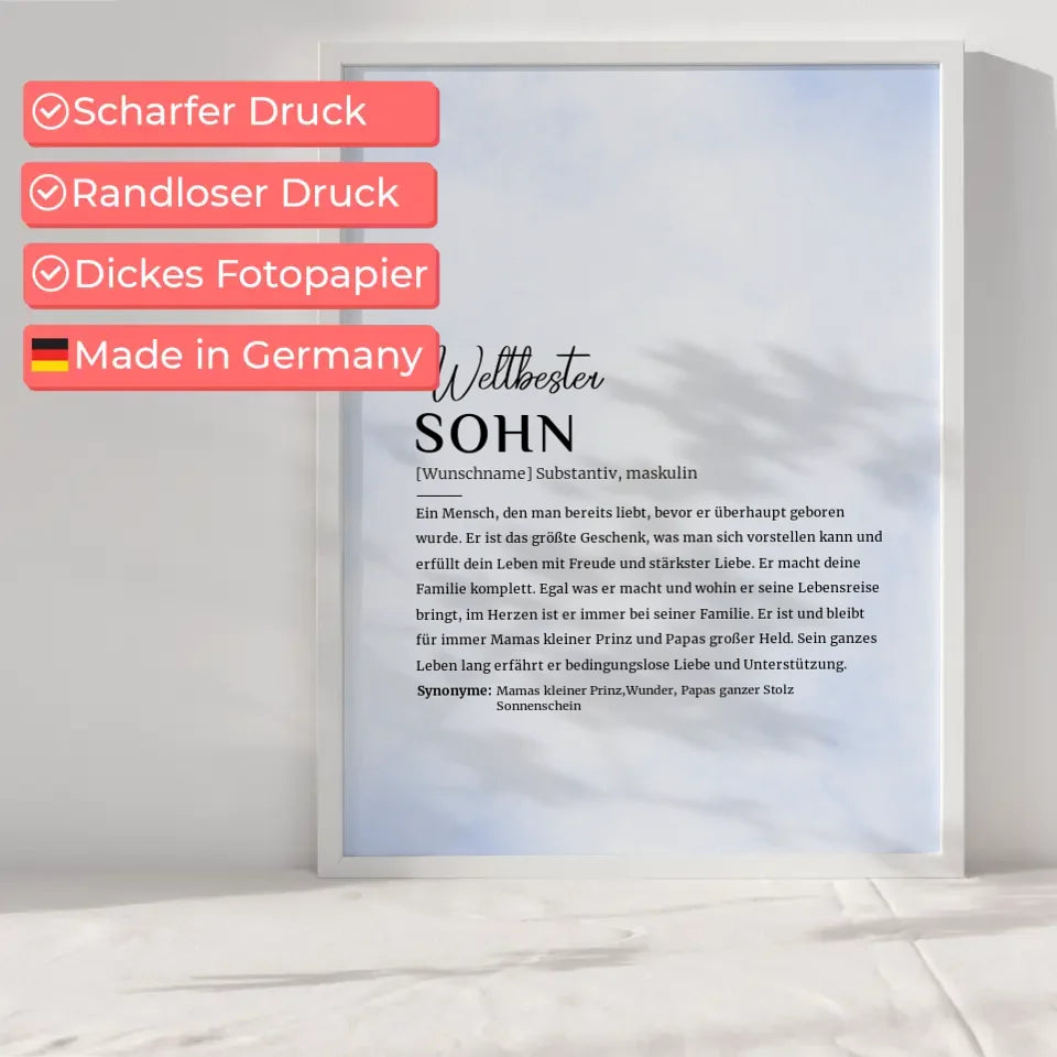 Personalisiertes Poster Sohn Wasserfarben Stil Hellblau mit Name