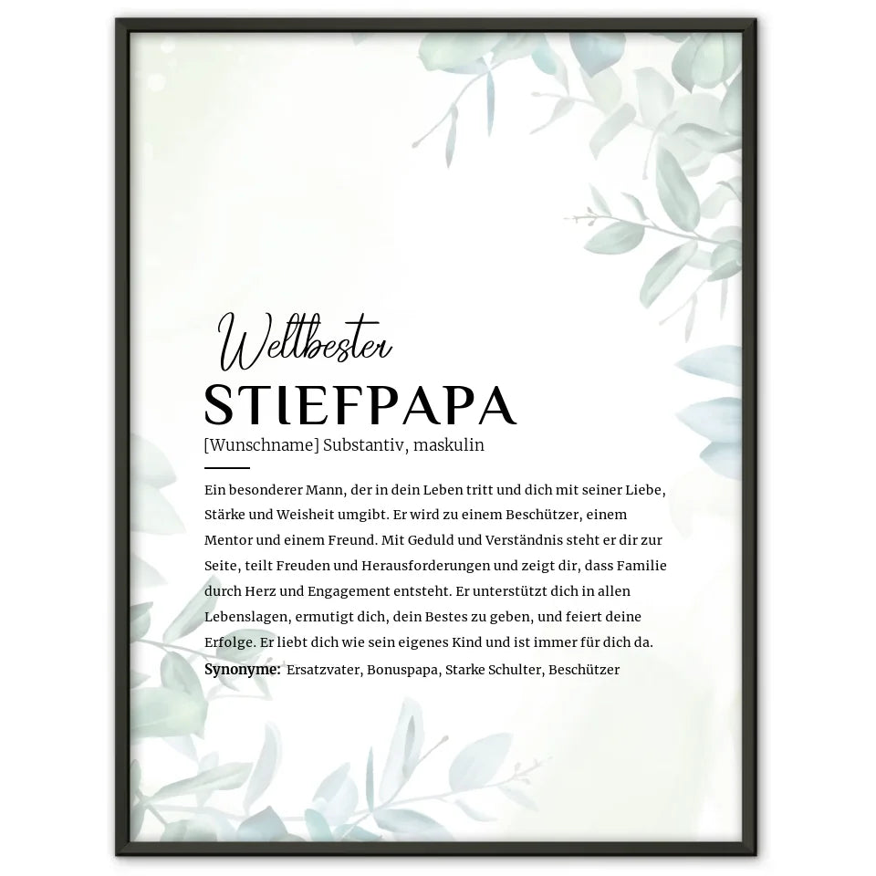 Personalisiertes Poster Definition Stiefpapa im Eukalyptus Stil mit Name